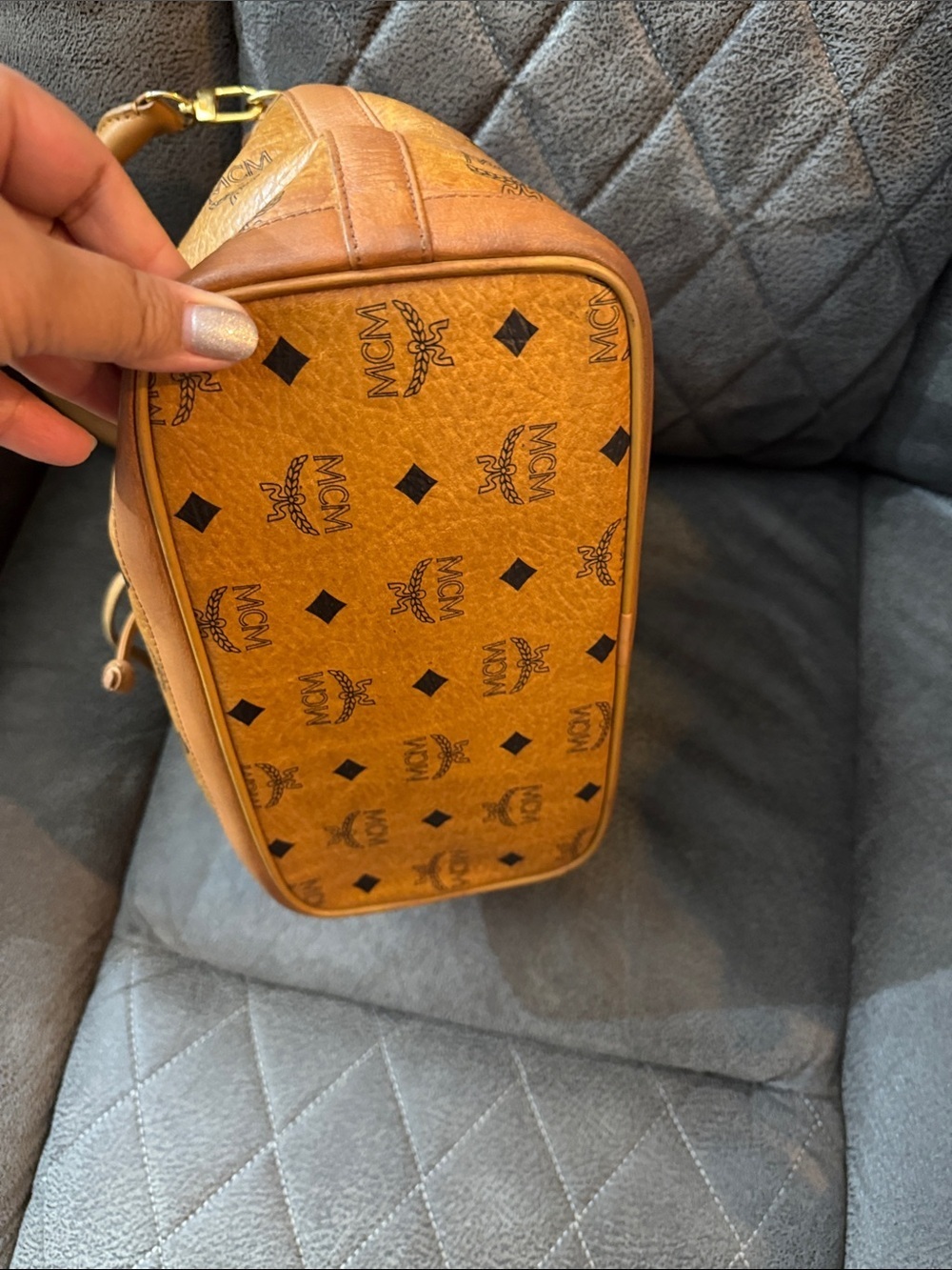 MCM Cognac Visetos Drawstring Bucket Shoulder Bag - Picture 6 of 8